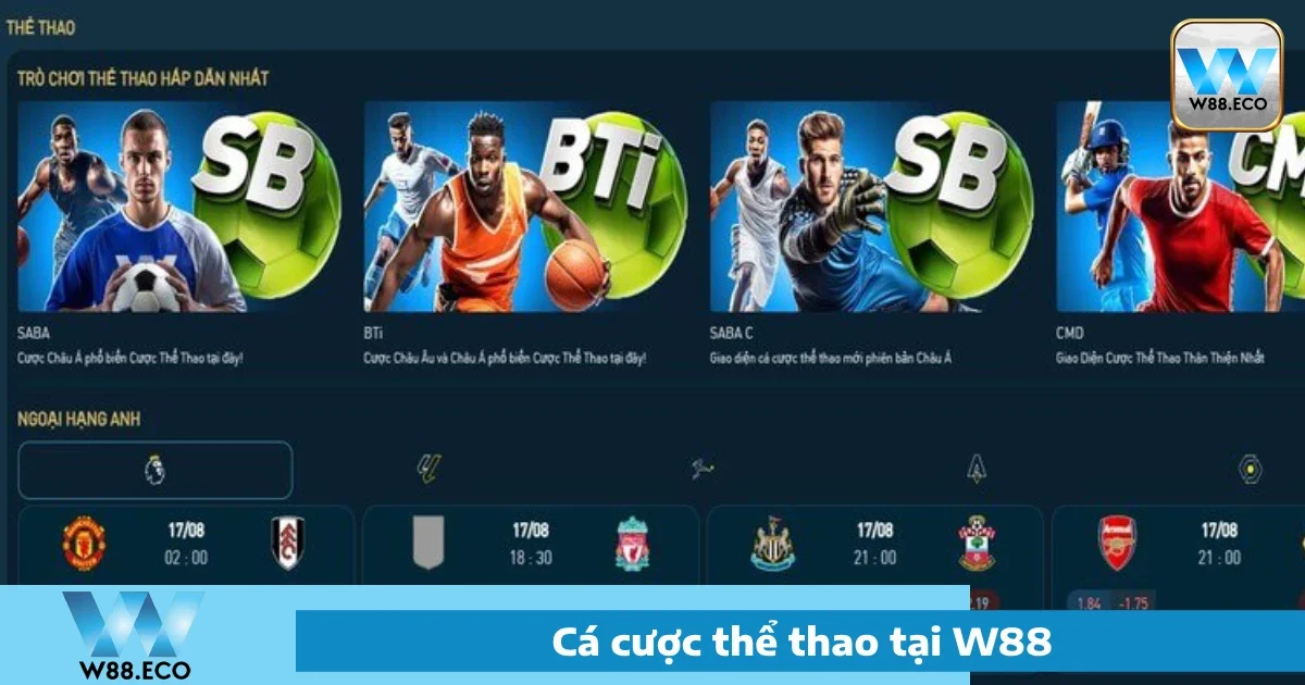 Thể Thao W88 - Cá Cược Thể Thao Uy Tín Tỷ Lệ Cực Cao 2 Các sảnh cá cược nổi bật tại Thể thao W88